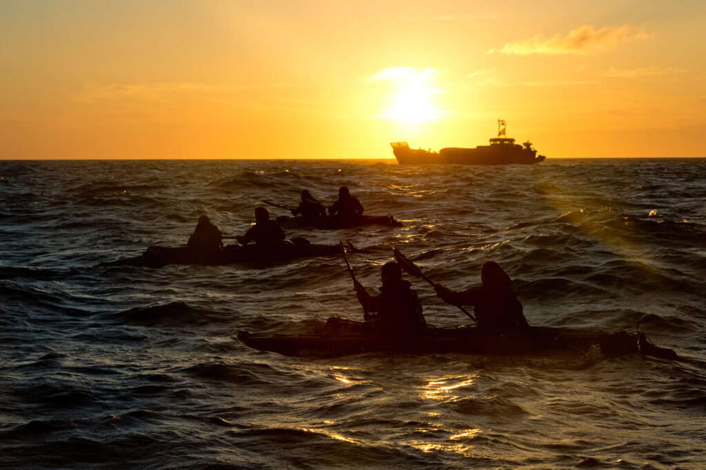 kayaks in sea